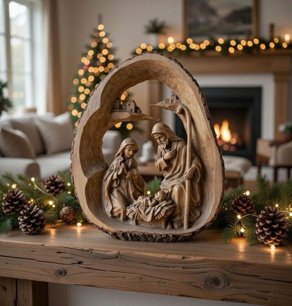 Ganz Log Nativity Figurine Christmas Decoration, Brown, 11""